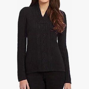 NAUTICA 100% Cotton Shawl Collar Cableknit Sweater, Black, Women's Large